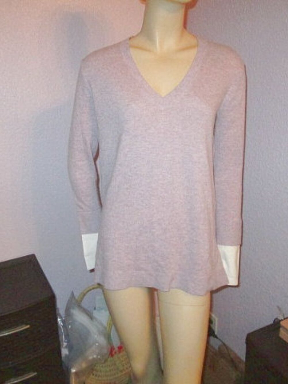 J Crew French Cuff Sweater Womens XS Lilac Tunic Wool Blend Layered Look Preppy